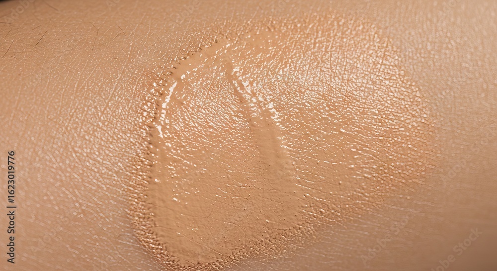 Fototapeta premium Tan foundation swatch on human skin showing texture