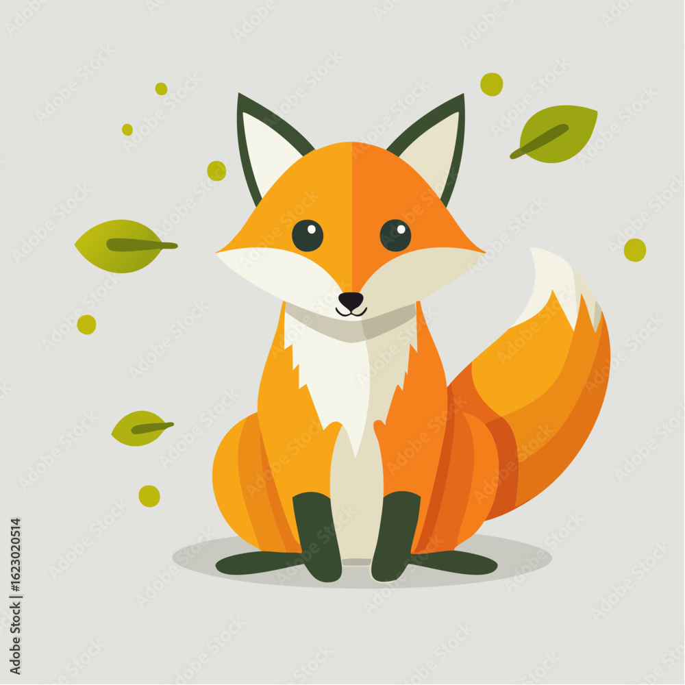 Obraz premium Adorable Fox Illustration Amidst Falling Leaves: A Whimsical Depiction of Autumnal Charm