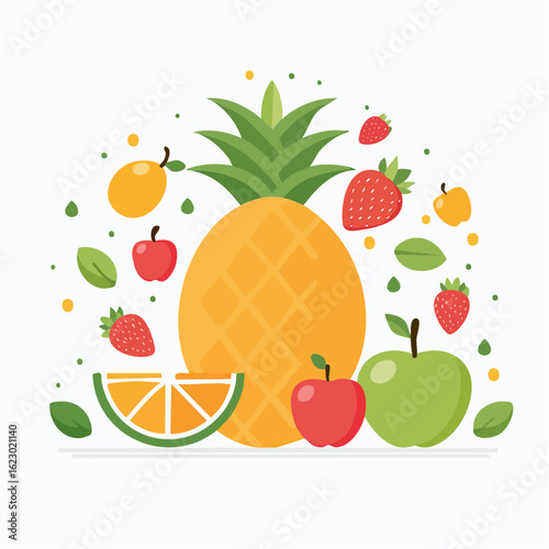 A vibrant assortment of colorful fruits arranged in a playful and inviting display