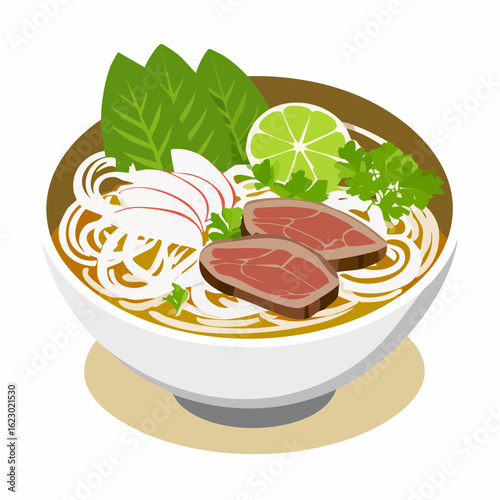 Pho mit Rindfleisch und Kräutern