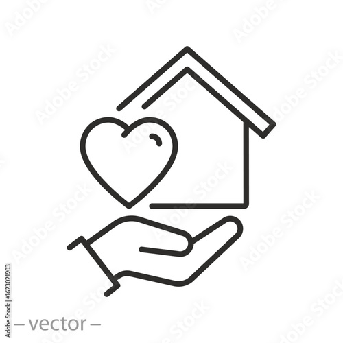 home care icon, house on hand, heart, vector illustration eps10