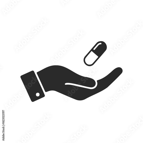 Silhouette of hand holding medicine capsule icon