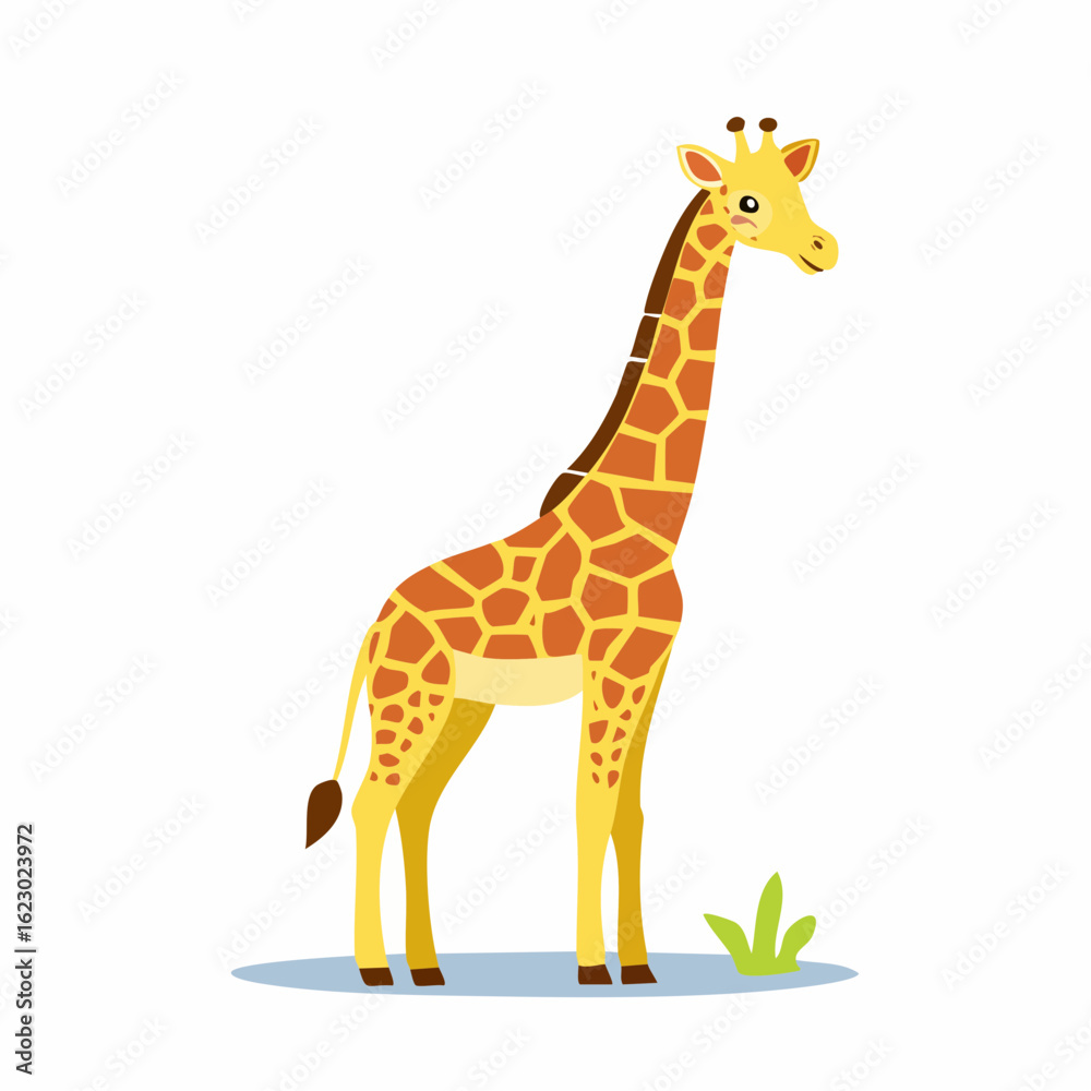 Fototapeta premium Cartoon Giraffe Standing Gracefully in a Minimalist Style Design on a White Background