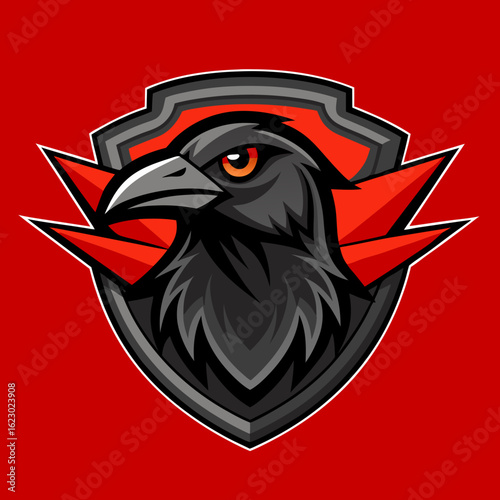 Raven Perched on Skull Crescent Moon Background Vector Logo Design