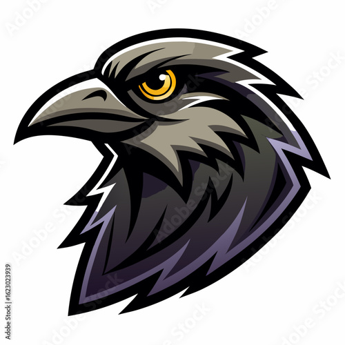 Raven Perched on Skull Crescent Moon Background Vector Logo Design