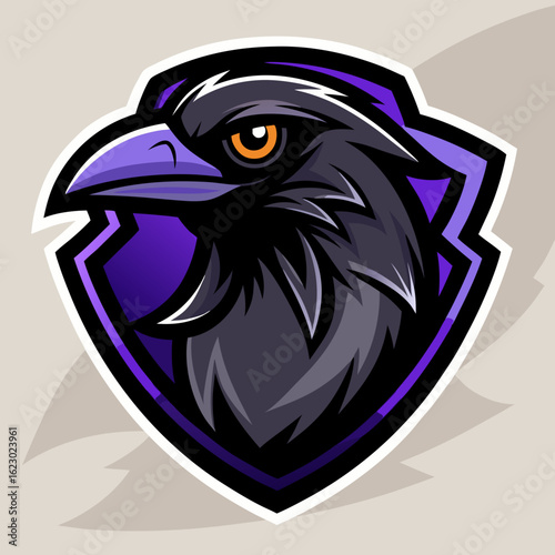 Raven Perched on Skull Crescent Moon Background Vector Logo Design