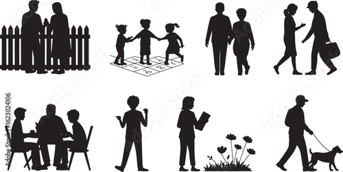 Silhouette of People Engaging in Various Activities Against a Transparent Background Vector Illustration