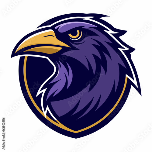 Raven Perched on Skull Crescent Moon Background Vector Logo Design