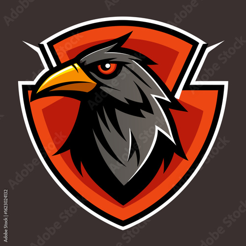 Raven Perched on Skull Crescent Moon Background Vector Logo Design