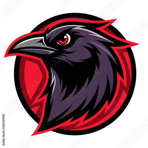 Raven Perched on Skull Crescent Moon Background Vector Logo Design