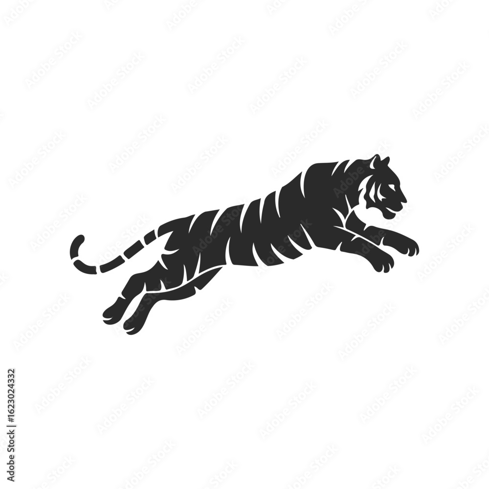 Obraz premium Silhouette of a leaping tiger in motion against a white background
