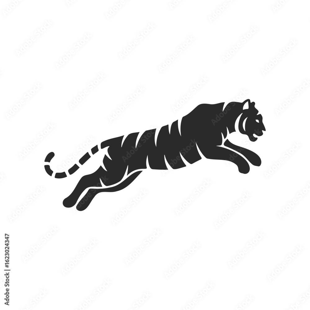 Obraz premium Silhouette of a jumping tiger on white background