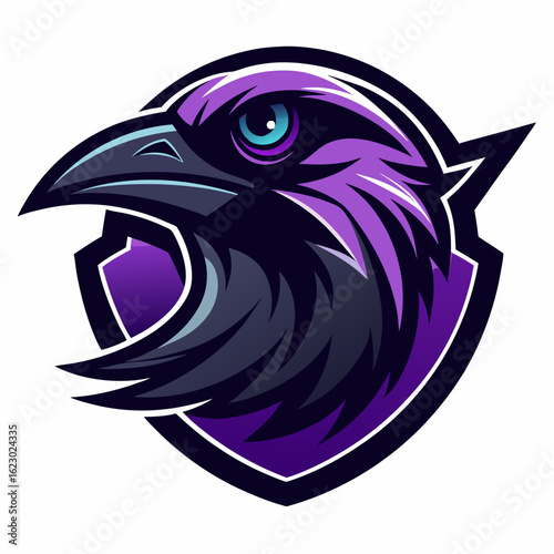 Raven Perched on Skull Crescent Moon Background Vector Logo Design
