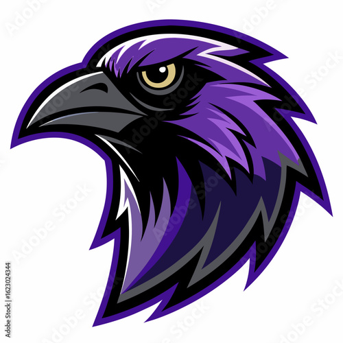 Raven Perched on Skull Crescent Moon Background Vector Logo Design