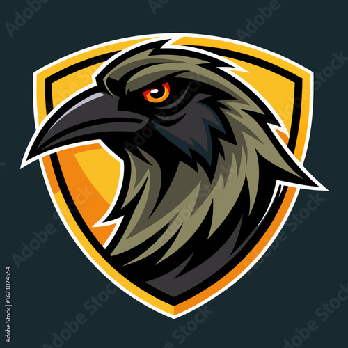 Raven Perched on Skull Crescent Moon Background Vector Logo Design