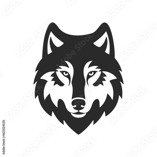 Bold wolf head silhouette with piercing eyes on white background