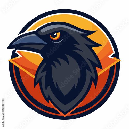 Raven Perched on Skull Crescent Moon Background Vector Logo Design