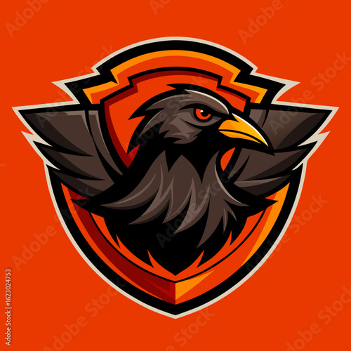 Raven Perched on Skull Crescent Moon Background Vector Logo Design