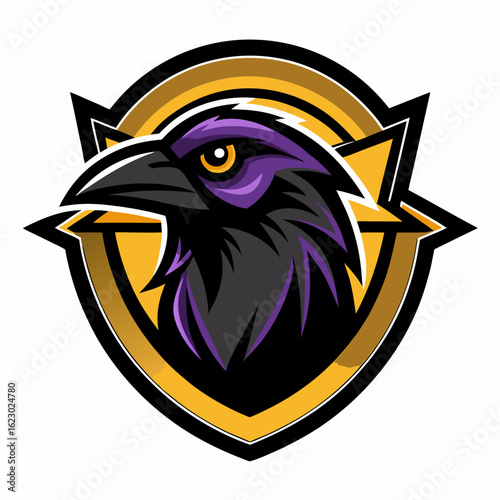 Raven Perched on Skull Crescent Moon Background Vector Logo Design
