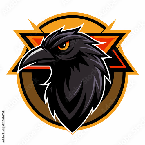 Raven Perched on Skull Crescent Moon Background Vector Logo Design
