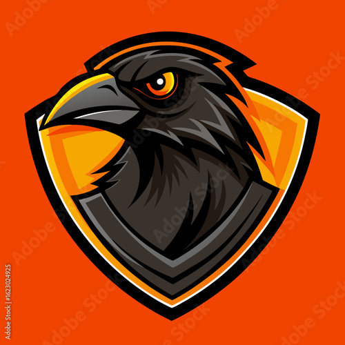 Raven Perched on Skull Crescent Moon Background Vector Logo Design