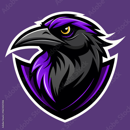 Raven Perched on Skull Crescent Moon Background Vector Logo Design