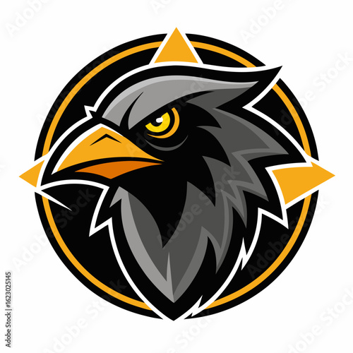 Raven Perched on Skull Crescent Moon Background Vector Logo Design