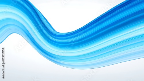Abstract blue wave with smooth gradient lines isolated on white background, representing flow and movement