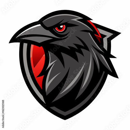 Raven Perched on Skull Crescent Moon Background Vector Logo Design
