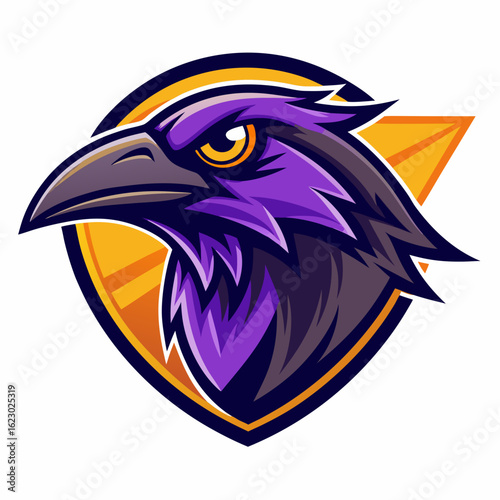 Raven Perched on Skull Crescent Moon Background Vector Logo Design