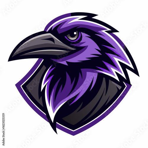 Raven Perched on Skull Crescent Moon Background Vector Logo Design
