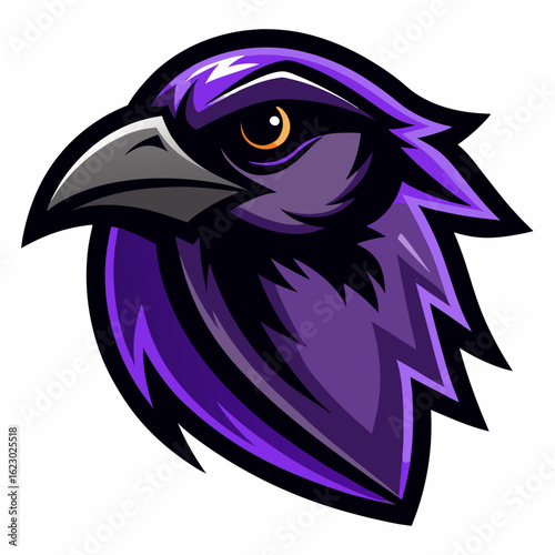 Raven Perched on Skull Crescent Moon Background Vector Logo Design