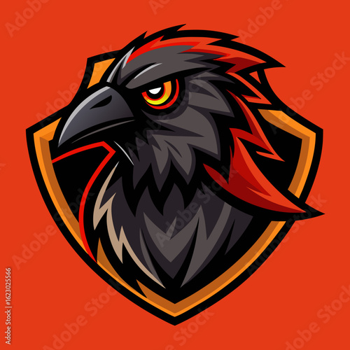 Raven Perched on Skull Crescent Moon Background Vector Logo Design
