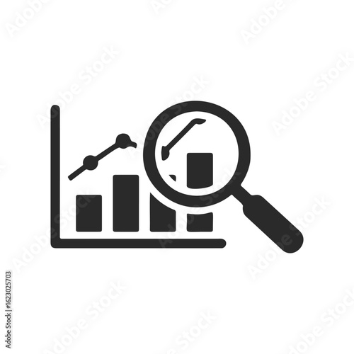 Data analysis: magnifying glass over bar and line chart illustration
