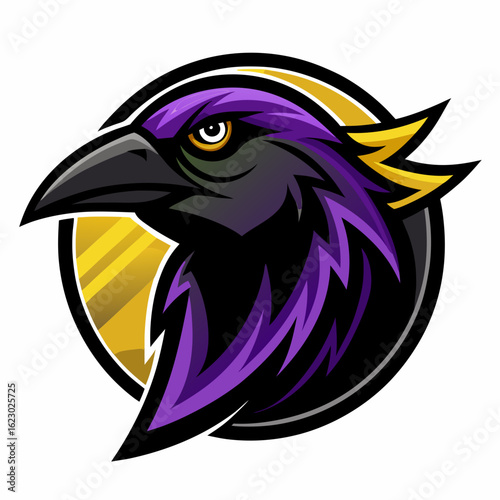Raven Perched on Skull Crescent Moon Background Vector Logo Design