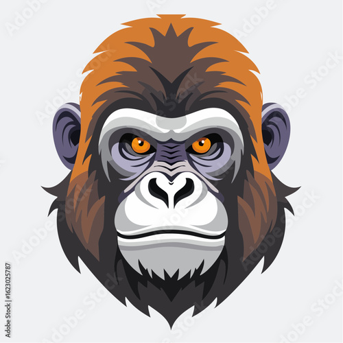 Vibrant and detailed cartoon illustration of a majestic gorilla head with focused gaze