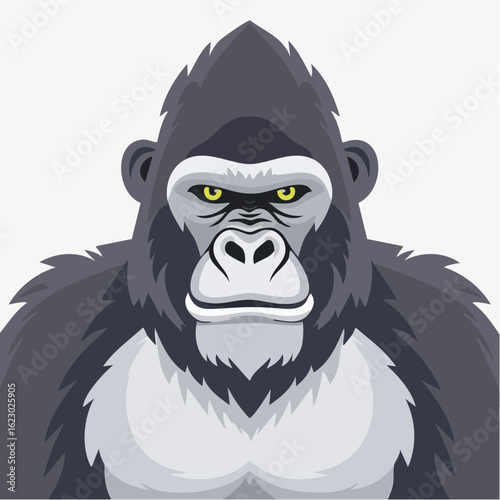 Stylized Gorilla Portrait: A Powerful and Intimidating Cartoon Illustration for Animal Lovers