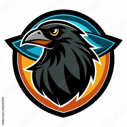 Raven Perched on Skull Crescent Moon Background Vector Logo Design