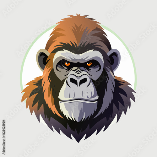 Detailed Gorilla Portrait with Intense Gaze and Geometric Illustration Style Features