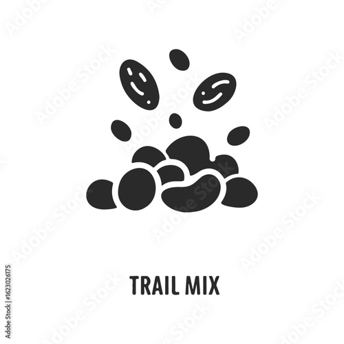Monochrome trail mix icon with simplified nut and seed illustration