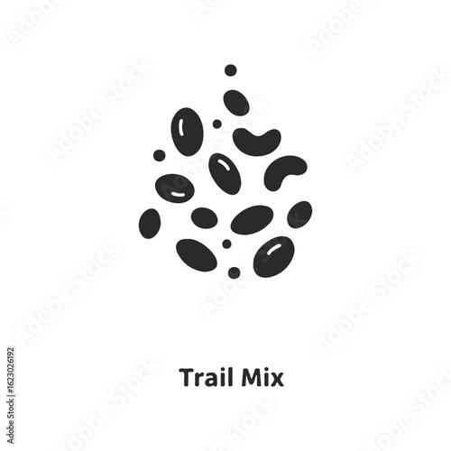 Minimalist black and white trail mix icon of mixed nuts and seeds