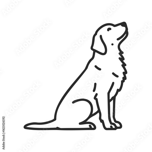 Cute line art of sitting dog looking up with wagging tail
