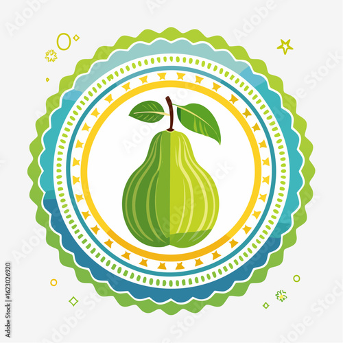 Elegant pear emblem with decorative circular border showcasing fresh produce illustration