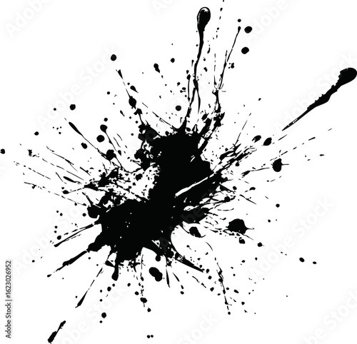 Dynamic black ink splatter, abstract expressionism style. Vector illustration