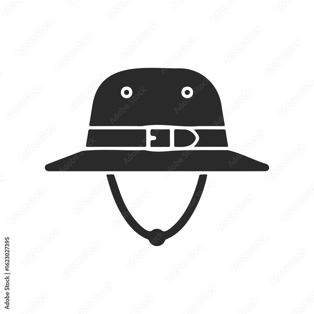 Fototapeta premium Black pith helmet icon with strap on white background