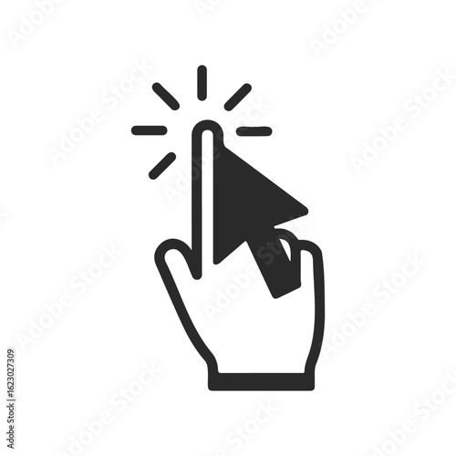 Hand cursor icon with click indication on white background