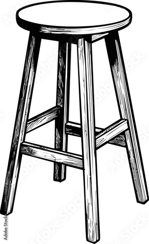 Illustration of a classic wooden stool with round seat and cross braces. Vector illustration