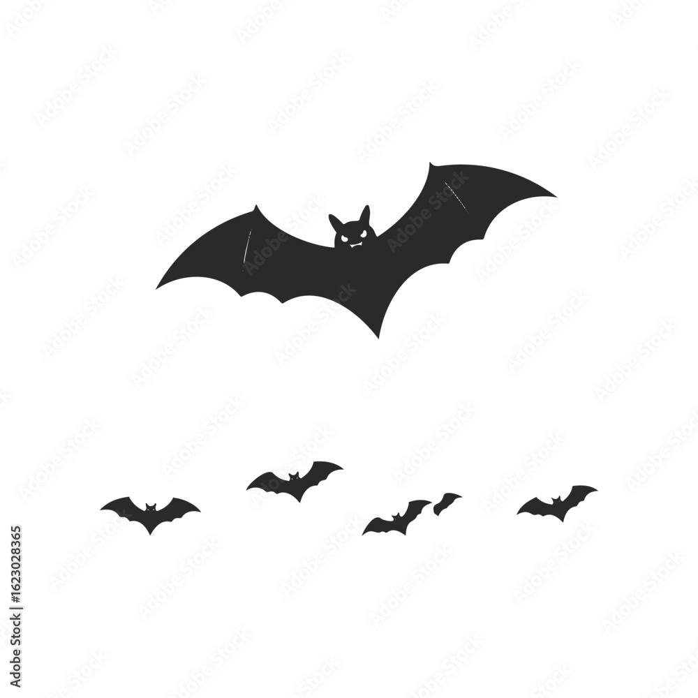 Fototapeta premium Silhouette of bats in flight against white background