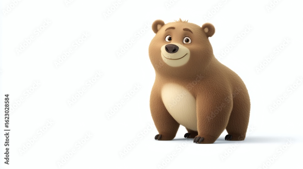 Naklejka premium Cheerful cartoon bear stands against a plain background.