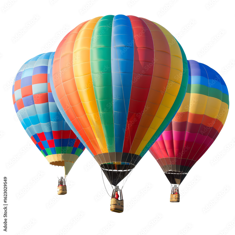 Fototapeta premium Three colorful hot air balloons against a black background
